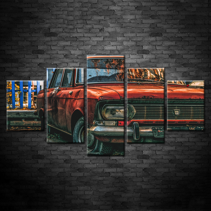 5-Piece Red Dented Vintage Car Canvas Wall Art Painting | Skanto