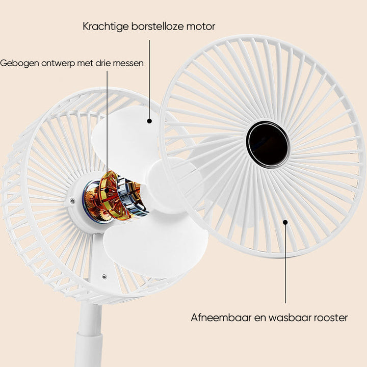 Portae Rechargeae Teleskope-Ventilator med støyfri design og justerbar høyde