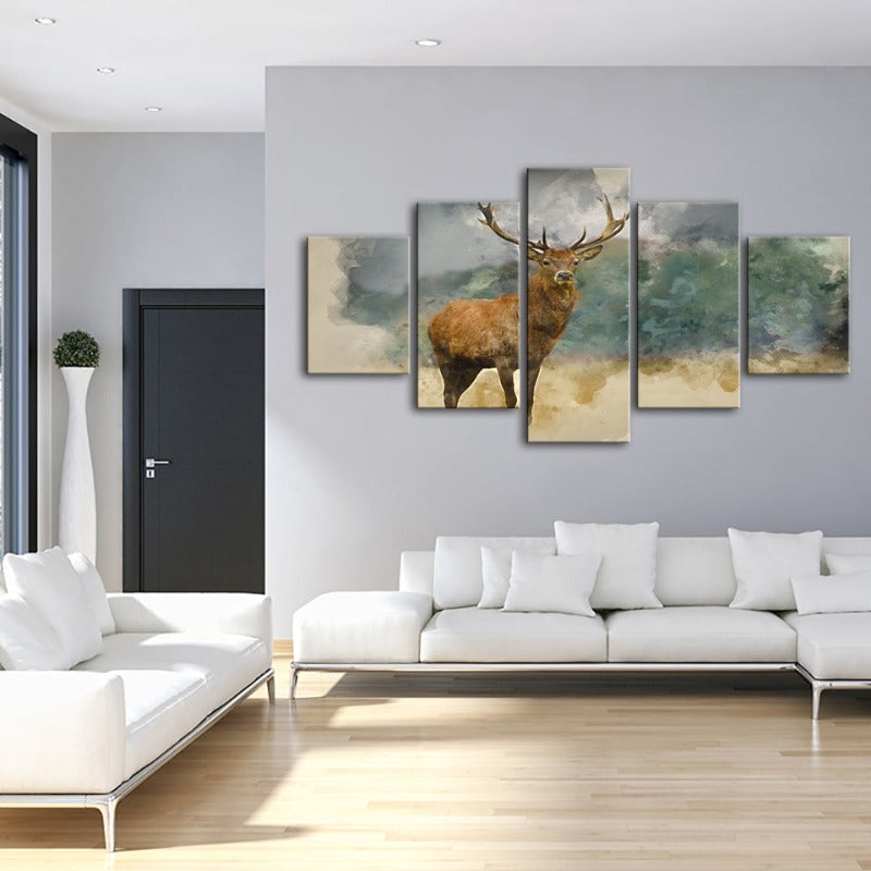 5-delt Aquarell-nivåer Reinsdyr - Lerret Vegkunst Maleri | Skanto