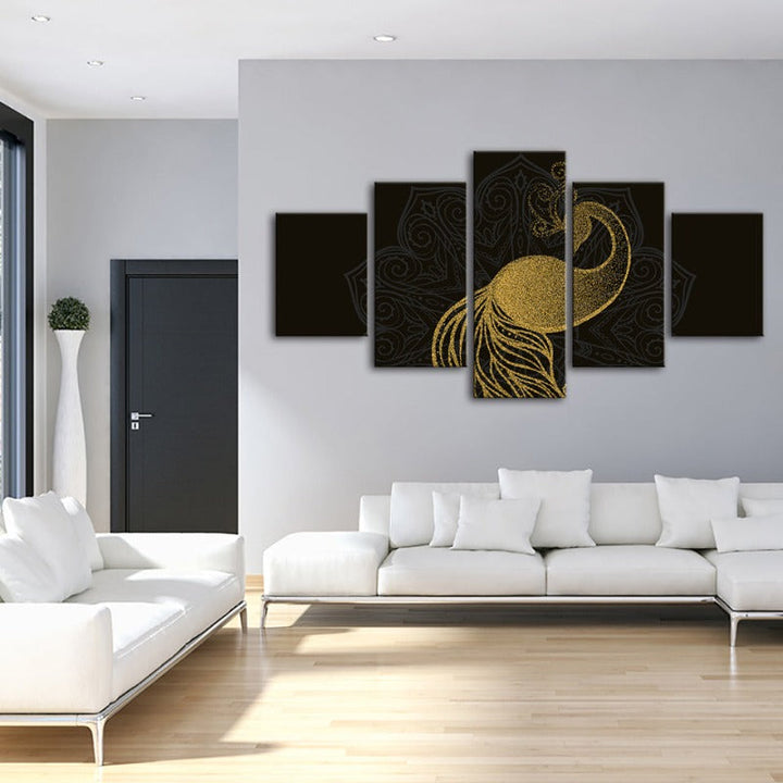 5-Piece Abstract Golden Mandala Peacock Canvas Wall Art Painting | Skanto
