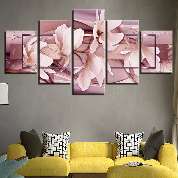 5-Piece Light Pink Floral Canvas Wall Art Painting | Skanto