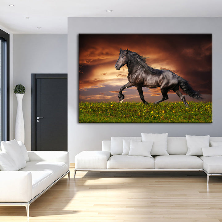 Galopperende svart hest – lerretbilde