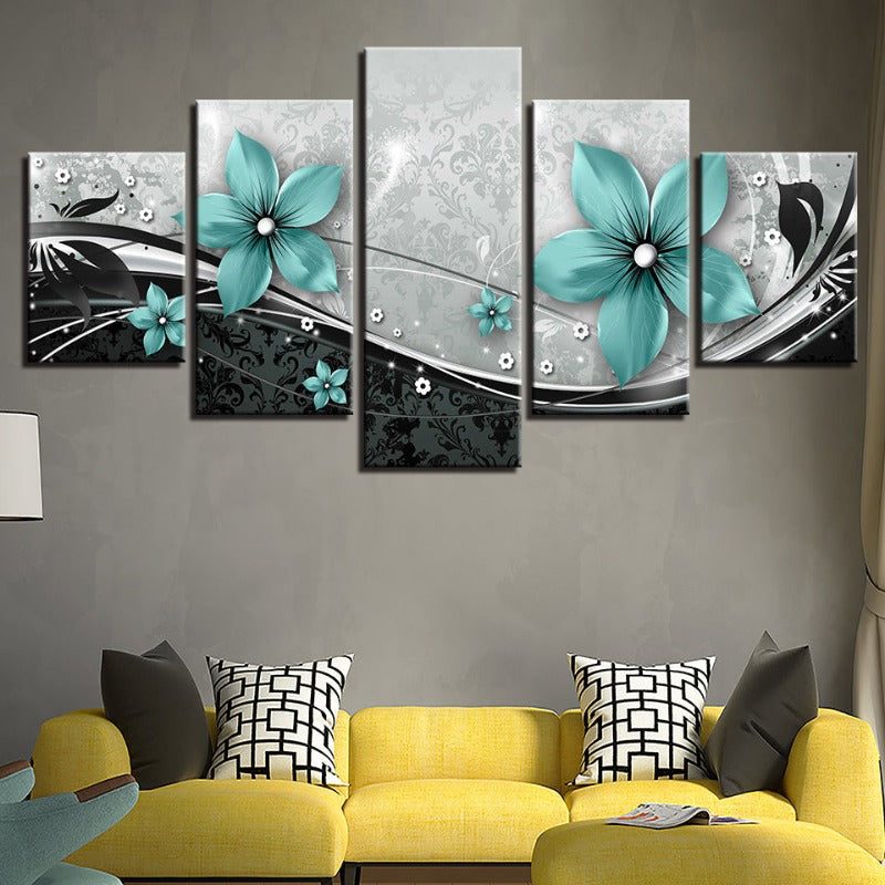 5-Piece Blue Flower Canvas Wall Art Painting | Skanto