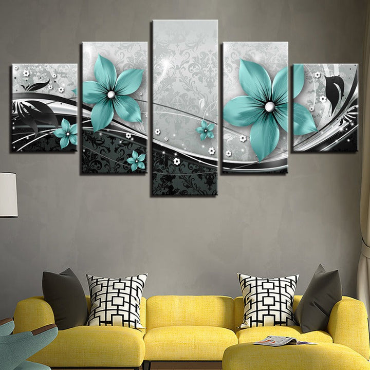 5-Piece Blue Flower Canvas Wall Art Painting | Skanto