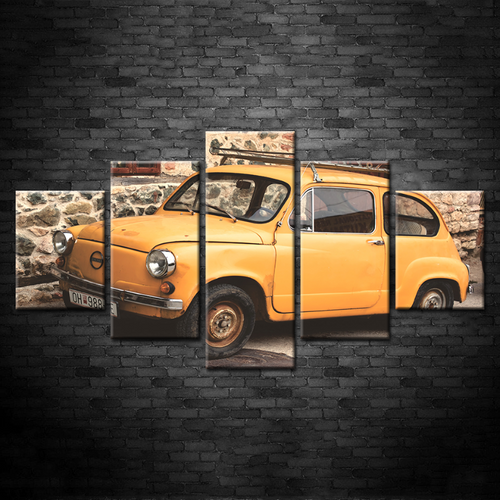 5-delt gult klassisk vintage bil - lerret veggkunst maleri | Skanto