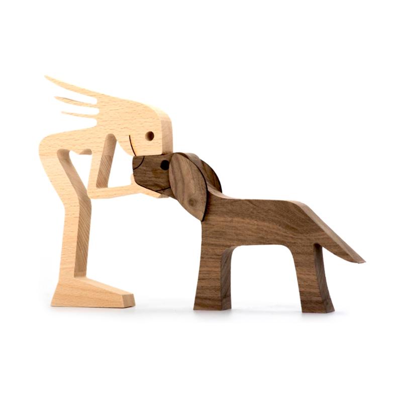 Pet Lover Gaver Tre Skulptur Familie & Valp Tre Håndverk Bord Ornamenter | Skanto