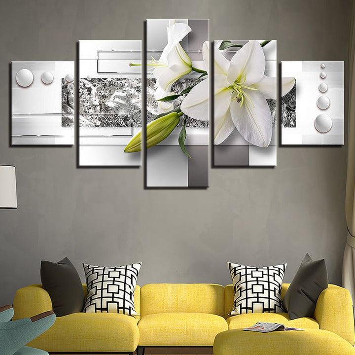 5 Styk Hvite Tulipanblomster - Lerret Veggkunst Maleri | Skanto
