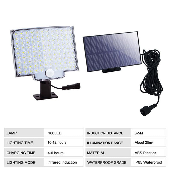 Skanto | 106 LED Solcelle Utebelysning med Bevegelsessensor