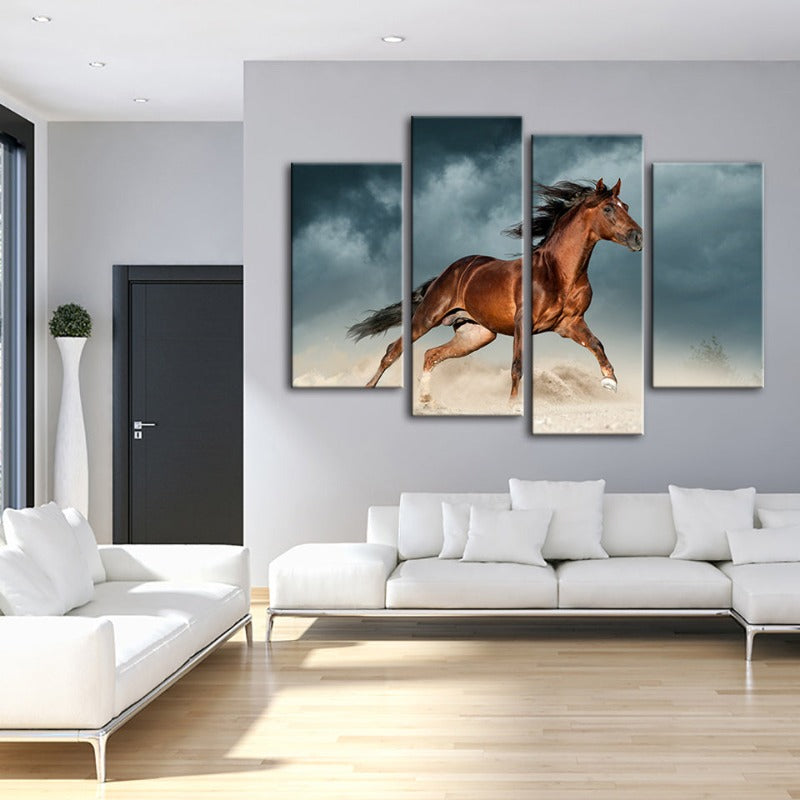 4 Piece Brown Horse in Desert - Canvas Wall Art Painting | Skanto