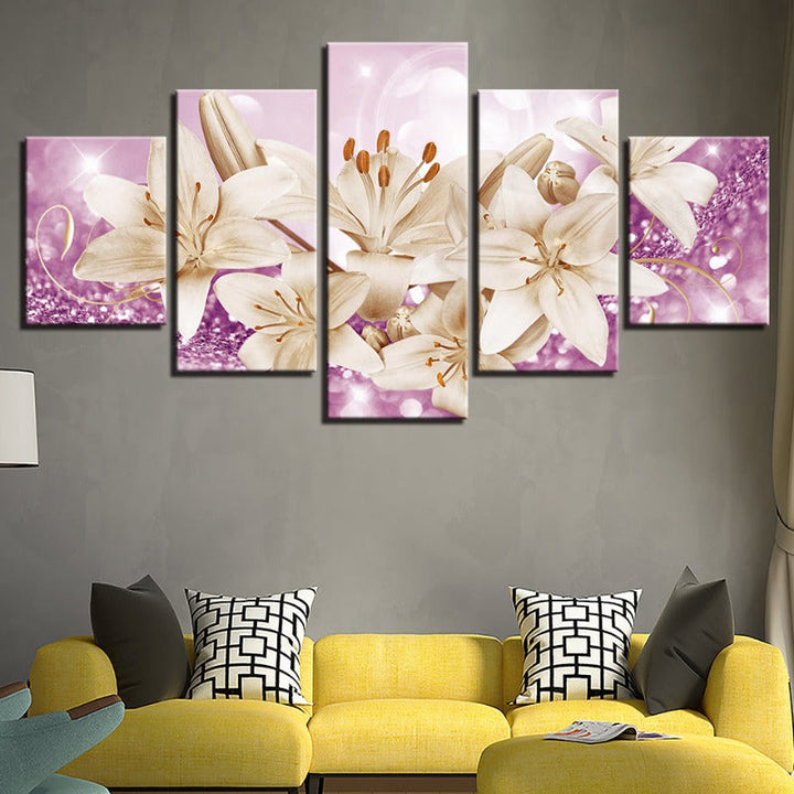 5 stk Lilla bakgrunn rustikk blomst - lerret veggkunst maleri | Skanto