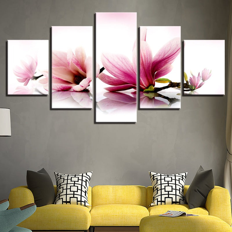 5 stk Hvit Rosa Ombre Blomst - Lerret Veggkunst Maleri | Skanto