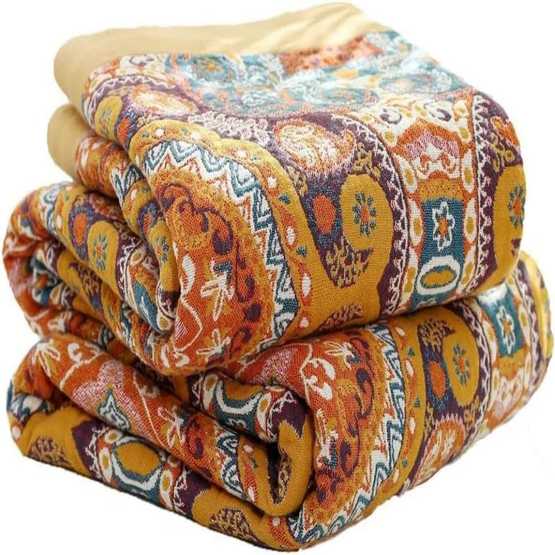 Sunrise Boho Vendbar Teppe, 100% Bomull Kjølende Quilt | Skanto