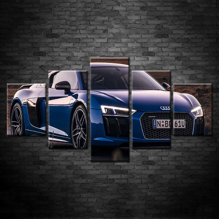 5-Piece Close Up Blue Metallic Car - Canvas Wall Art Painting | Skanto