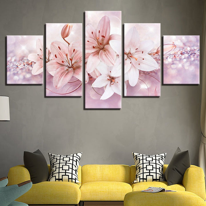 5-delt Rød- og Hvit Ombre Blomster - Lerret Veggkunst Maleri | Skanto