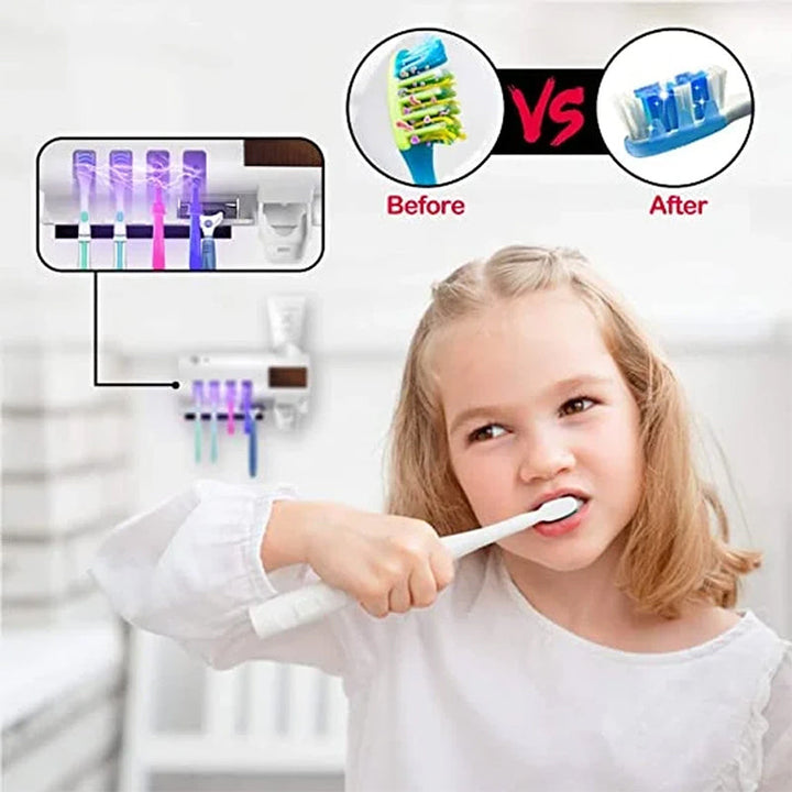 Skanto | Smart UV Lys Sterilisator Tannbørsteholder, Veggmontert Tannkremdispenser