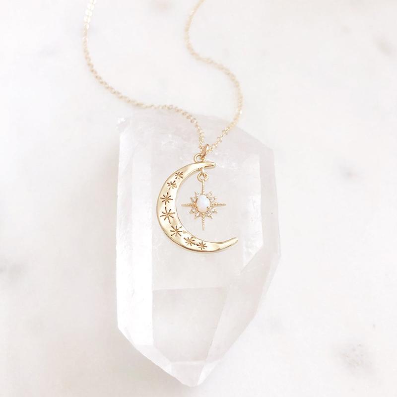 Moon & Sun Croissant Necklace | Skanto