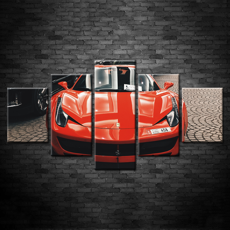 5-Piece Front View Red Classic Car - Canvas Wall Art Painting | Skanto
