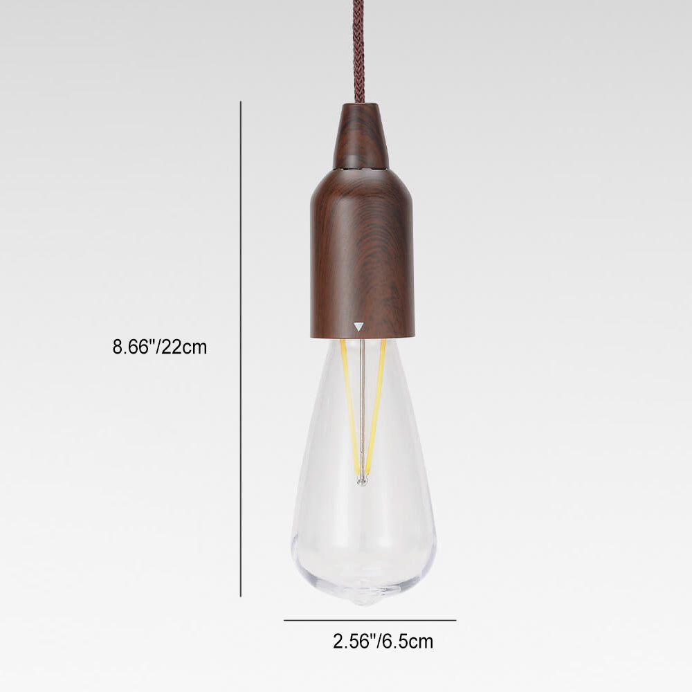 Retro bærbar, vanntett, rund trekjeglelampe med batteri og USB-tilkobling, 1 lyspære, ideell for camping og utendørsaktiviteter