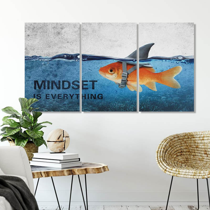 3Pcs Abstrakt Blå Gullfisk Hai Plakater Lærret Maling | Skanto