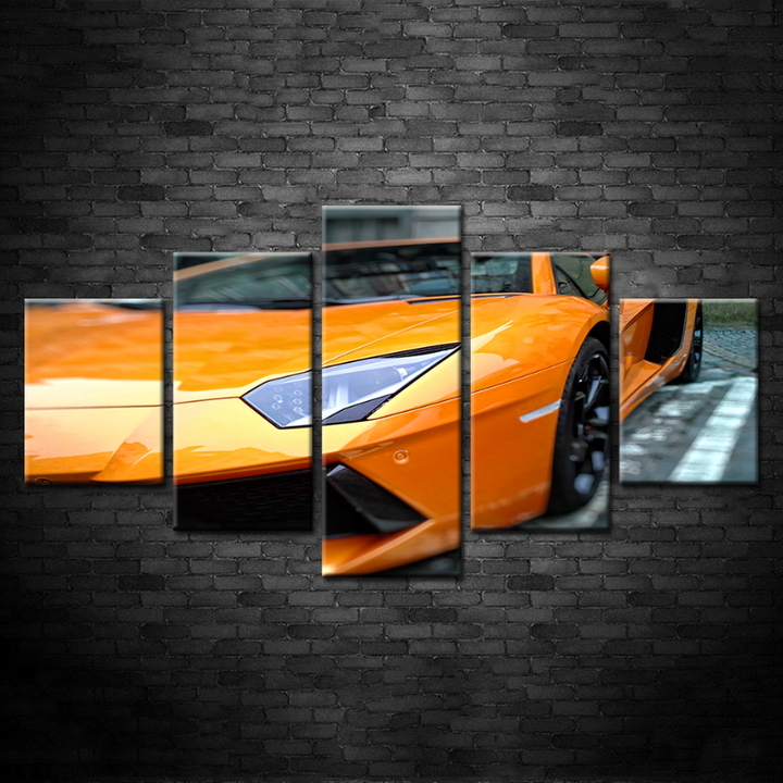 5-Piece Close-Up Yellow Classic Car Canvas Wall Art Painting | Skanto