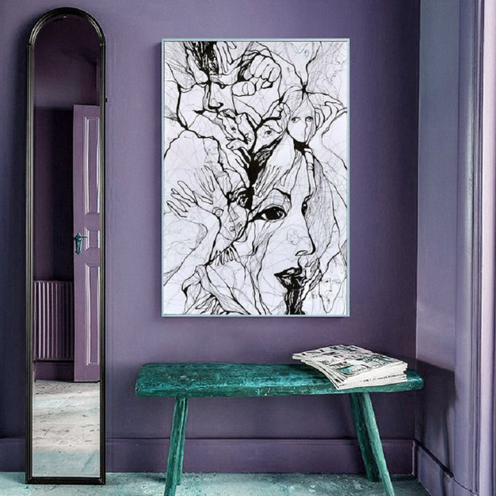Ink Figure Ansikt - Lerret Veggkunst Maleri