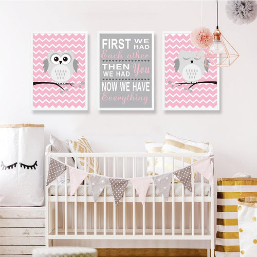Baby Pink Eule - Lerret Veggkunst Maleri | Skanto