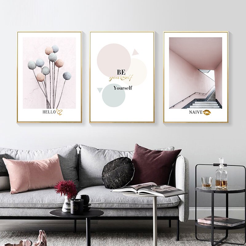 Helle rosa nordisk abstrakt scenes galleri - lerret veggkunstmaleri