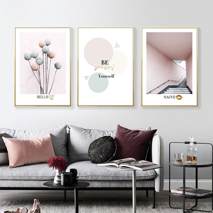 Helle rosa nordisk abstrakt scenes galleri - lerret veggkunstmaleri