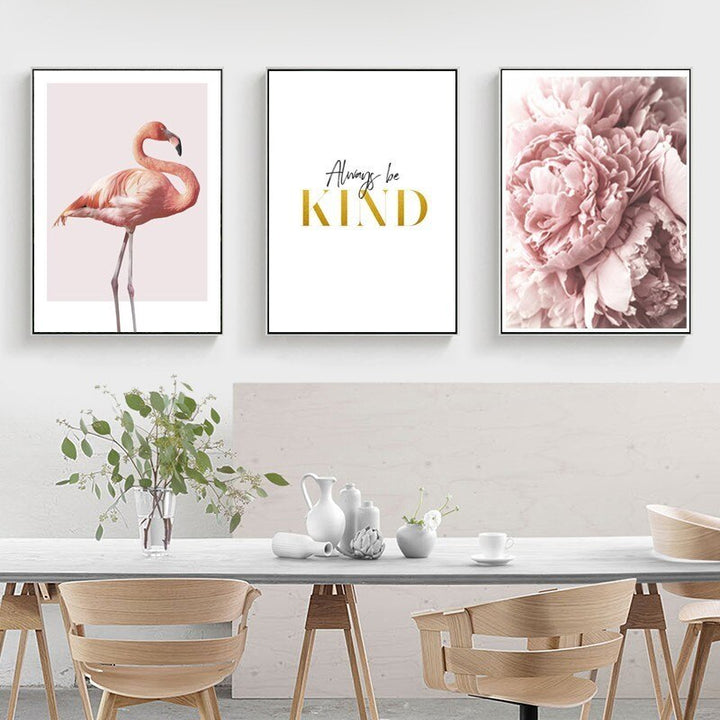 Moderne lerretbilde med rosa flamingoer og pærer