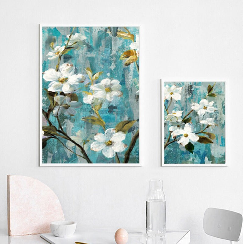 Apple White Flower Art - Canvas Wall Painting | Skanto