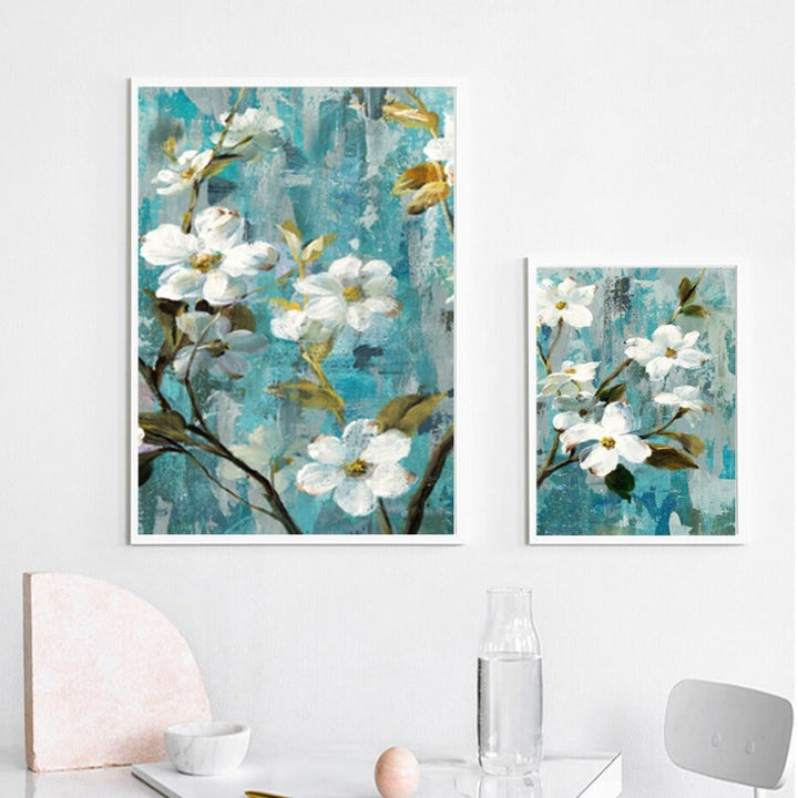 Apple White Flower Art - Canvas Wall Painting | Skanto