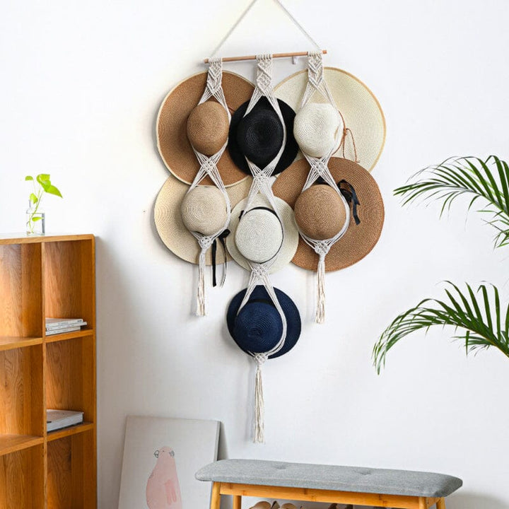 Skanto | Håndlaget Lin Dekorativ Boho Hatthylle For Veggmontering