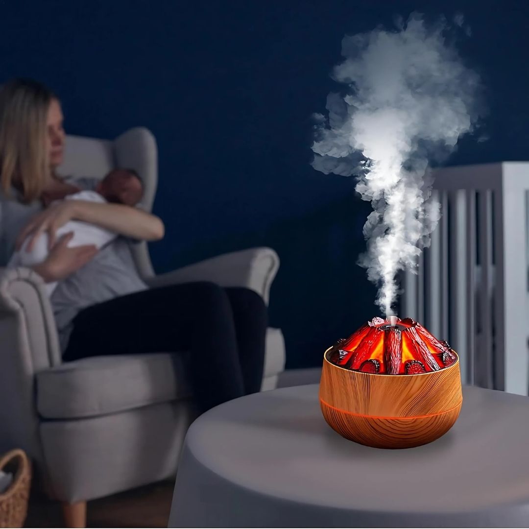 FlameMist | Aromaterapi Duft diffusor – Flamme LED – To Tåke Modus – Stille USB Design – Hjem Relaxasjon Bolleheis