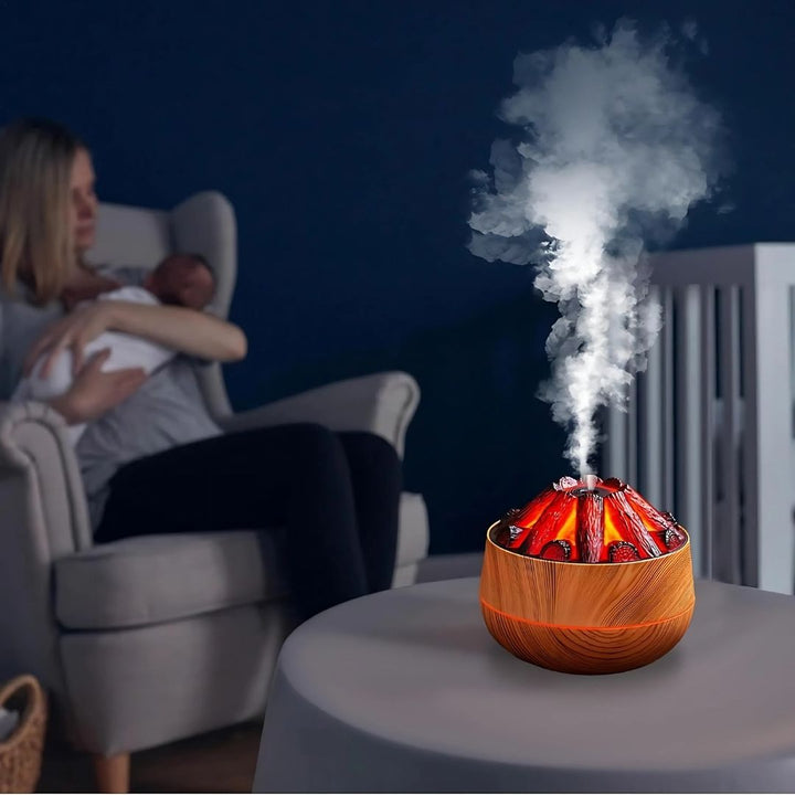 FlameMist | Aromaterapi Duft diffusor – Flamme LED – To Tåke Modus – Stille USB Design – Hjem Relaxasjon Bolleheis