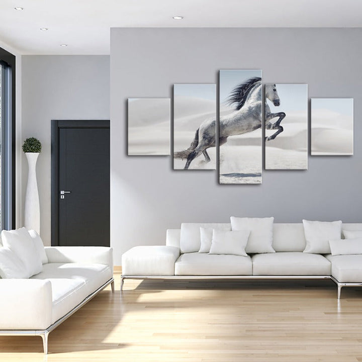 5-Piece Galloping White Horse Canvas Wall Art Painting | Skanto