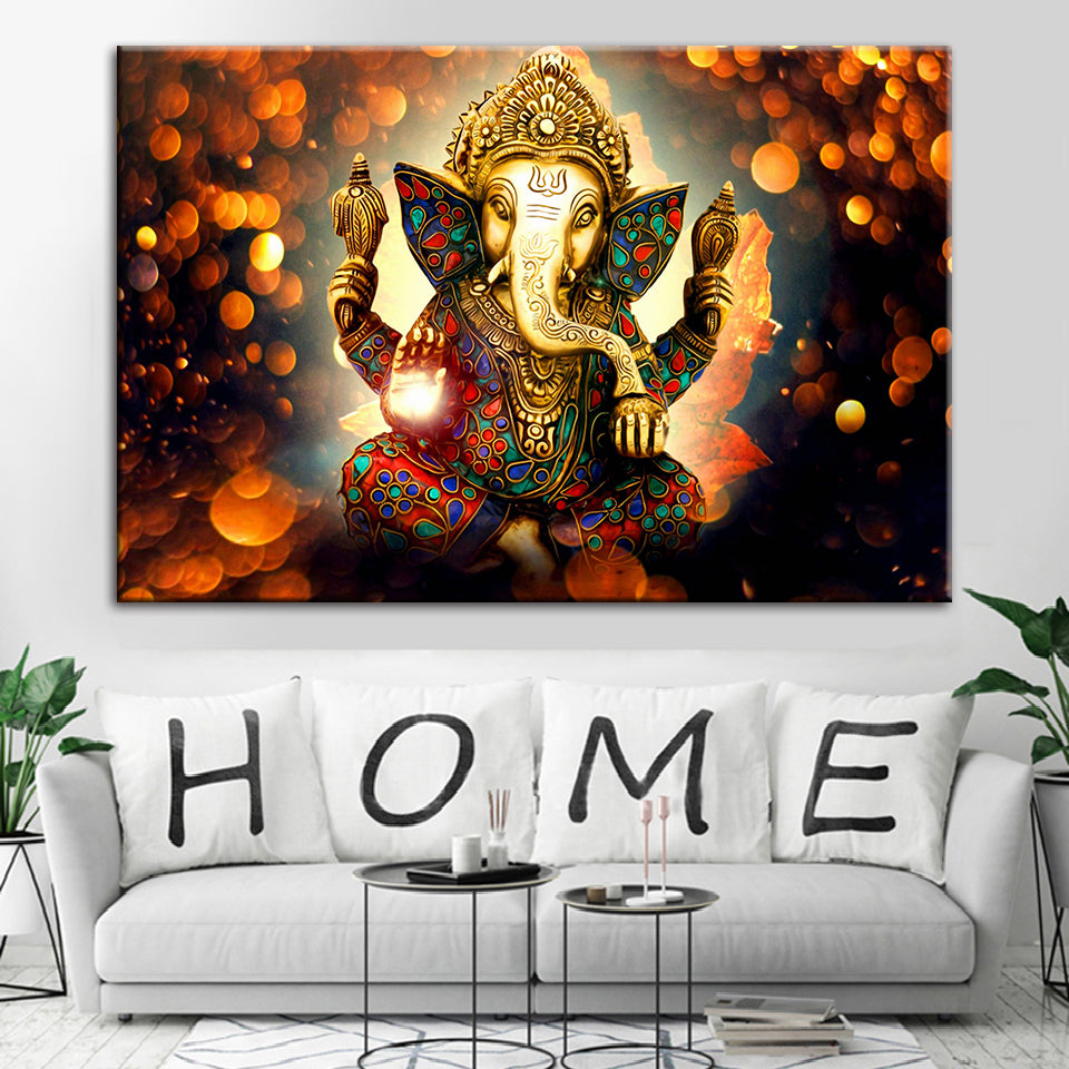 Hindu Lord Ganesha - Lerret Veggkunst Maleri
