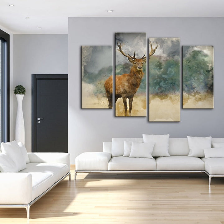 4-Piece Watercolor Ebony Deer - Canvas Wall Art Painting | Skanto