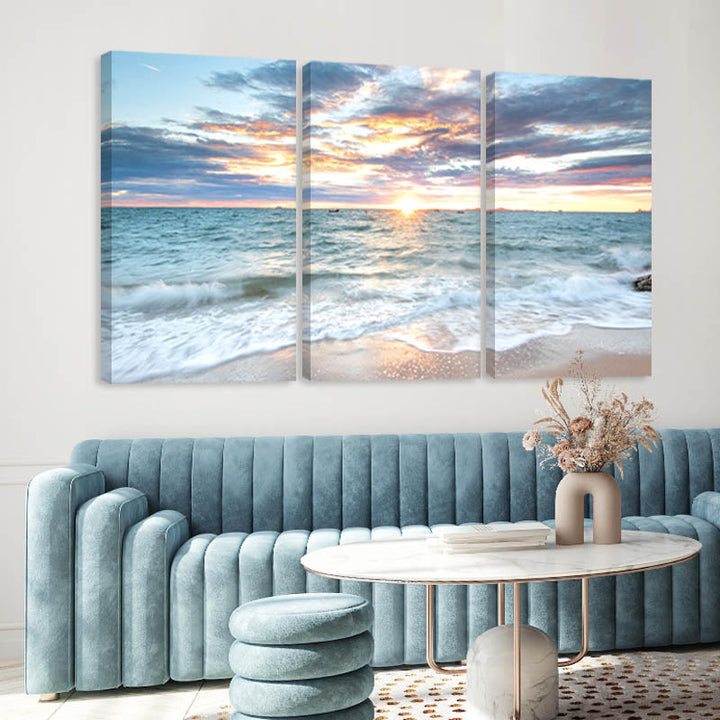 3Pcs Sunrise Beach Landscape Posters Lerret | Skanto