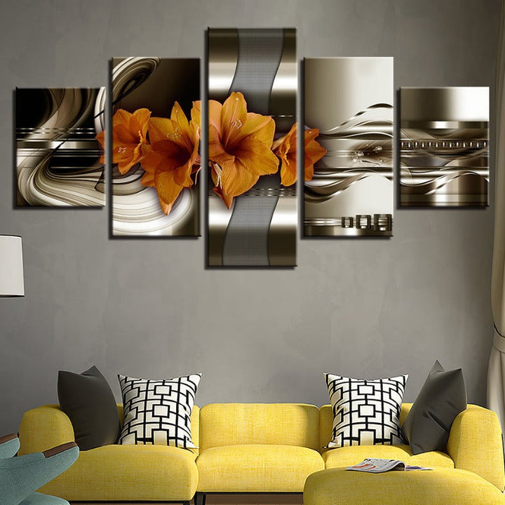 5-Piece Brown Toned Yellow Flower Canvas Wall Art Painting | Skanto