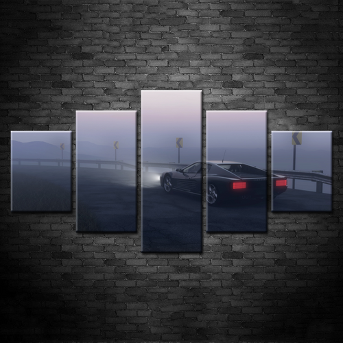 5 Piece - Fog - Classic Black Car - Canvas Wall Art Painting | Skanto