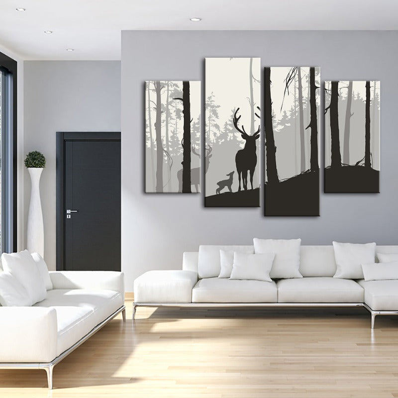 4 styk Silhouette Hjerte Familie - Lerret Veggkunst Maleri | Skanto