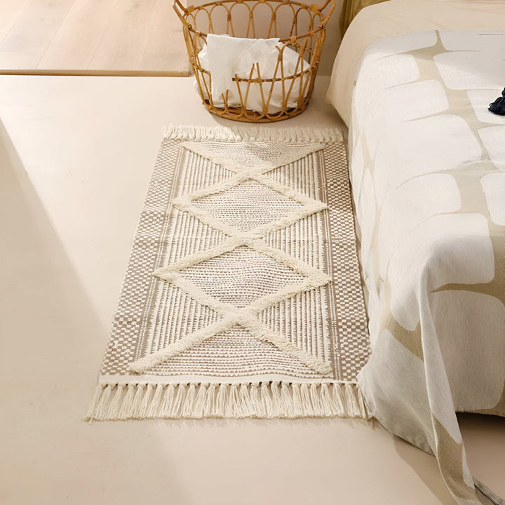 Skanto | Beige Teksturert Frynse Pledd Teppete
