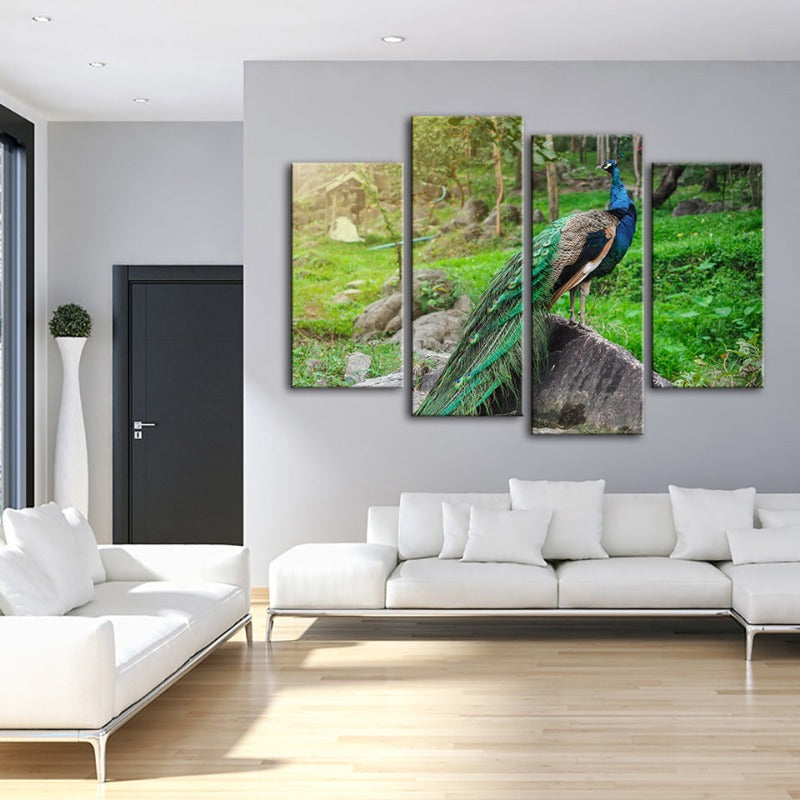 4 Pc. Majestic Peacock - Canvas Wall Art Painting | Skanto