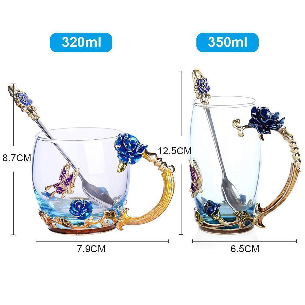Skanto | Emalje Rose Glass Te koppesett (Med skje)