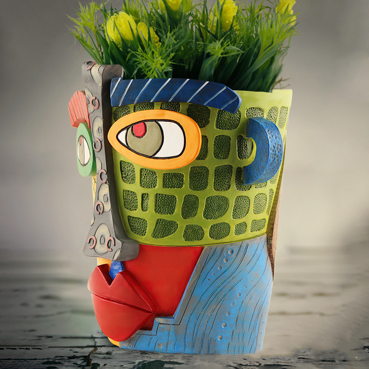 Skanto | Fargerik Ansikts Blomsterpotte – Kreativ Dekorasjon for Hjem og Hage