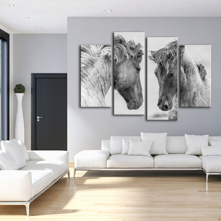4 Piece Two White Horses - Canvas Wall Art Painting | Skanto