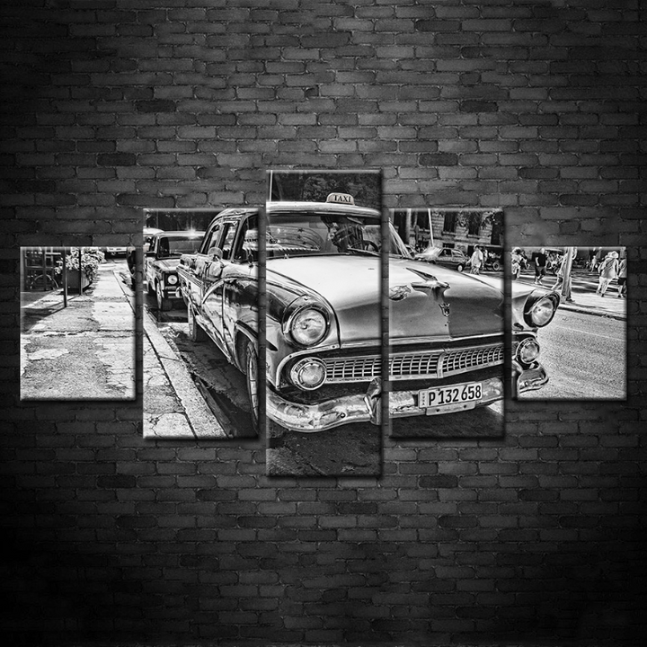 5-Piece Black & White Vintage Car Canvas Wall Art Painting | Skanto