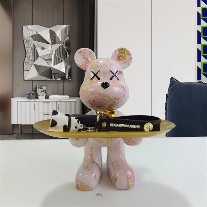 Bjørn Figurin med Serveringsbrett, Moderne Dekorativ Figur for Stue og Gang