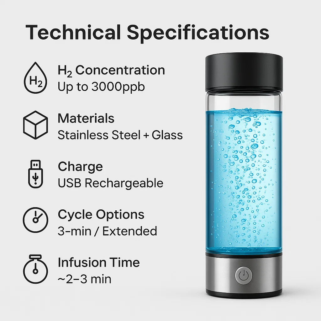 Skanto | Hydrogen Water Bottle | USB Rechargeable, Anti-Inflammatory & Perfect for Daily Hydration and Wellness