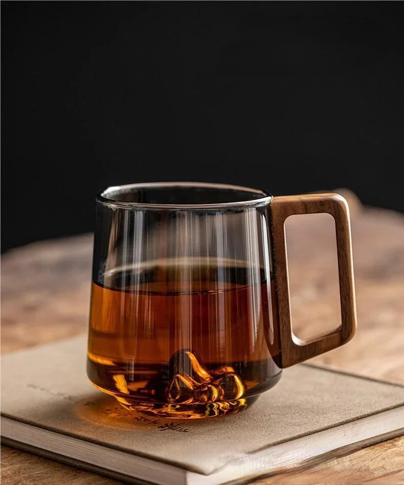 WoodGrip Glass Mug 400 ml med Trehåndtak for Varme og Kalde | Skanto